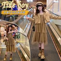 Girls suit spring and autumn 2022 new childhood Han Edition little girl hanging dress gas two tide