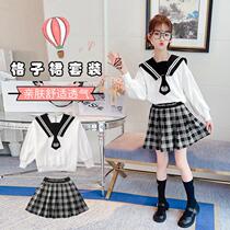 Girls College Wind Set Dress Spring and Autumn Primary Dress in Ten Year-Old Girls Dress Two Sets