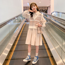 Girls Spring Network Red College Wind Set 2022 new childhood spring and autumn dress Ocean two - piece set