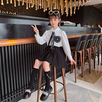 Girls Spring Clothes 2022 New Childrens College Ferry Dress Little Girl Spring and Autumn Dress Shirt Two Pieces