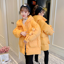 Girls cotton dress 2022 new winter gas girl coat thickened cap plume cotton clothes 12 years old