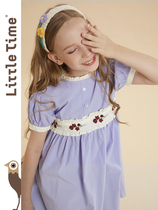 littletime girl embroidered dress with dress summer princess 2022 new Korean version purple advanced feel child dress