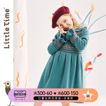 littletime childrens wear girl dress spring and autumn flower collar sweater skirt 2021 autumn winter long sleeve knitted dress