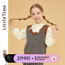 littletime childrens wear retro jacquard vest 2021 spring new big U collar Japanese sweater vest sleeveless