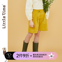 littletime childrens wear retro minimalist shorts 2021 spring new literary and artistic turmeric pleated five-point pants