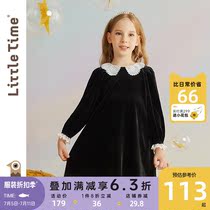 littletime girl with dress spring autumn temperament lace doll collar 2022 new velvet children princess dress