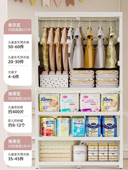 Extra-Large Thickened Children's Wardrobe for Home Bedroom, Simple Double-Door Assembly Baby Storage Cabinet, Small Baby Wardrobe