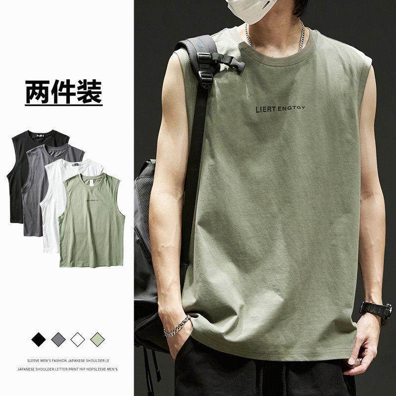 Sleeveless t-shirt men summer thin tide loose shoulder menswear sports fitness basketball vest male 12