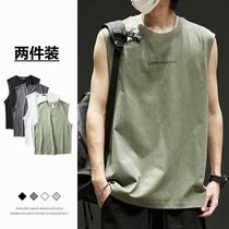 Sleeveless t-shirt men summer thin tide loose shoulder menswear sports fitness basketball vest male 12