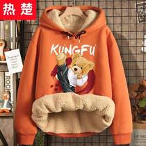 Sweatshirt winter plus suede thickened Chains even cap oversize loose orange lamb wool coat 12