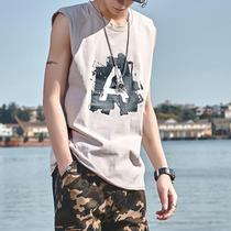 In summer tide men loose sweat vest movement white sleeveless t-shirt Korean version of hip hop tide
