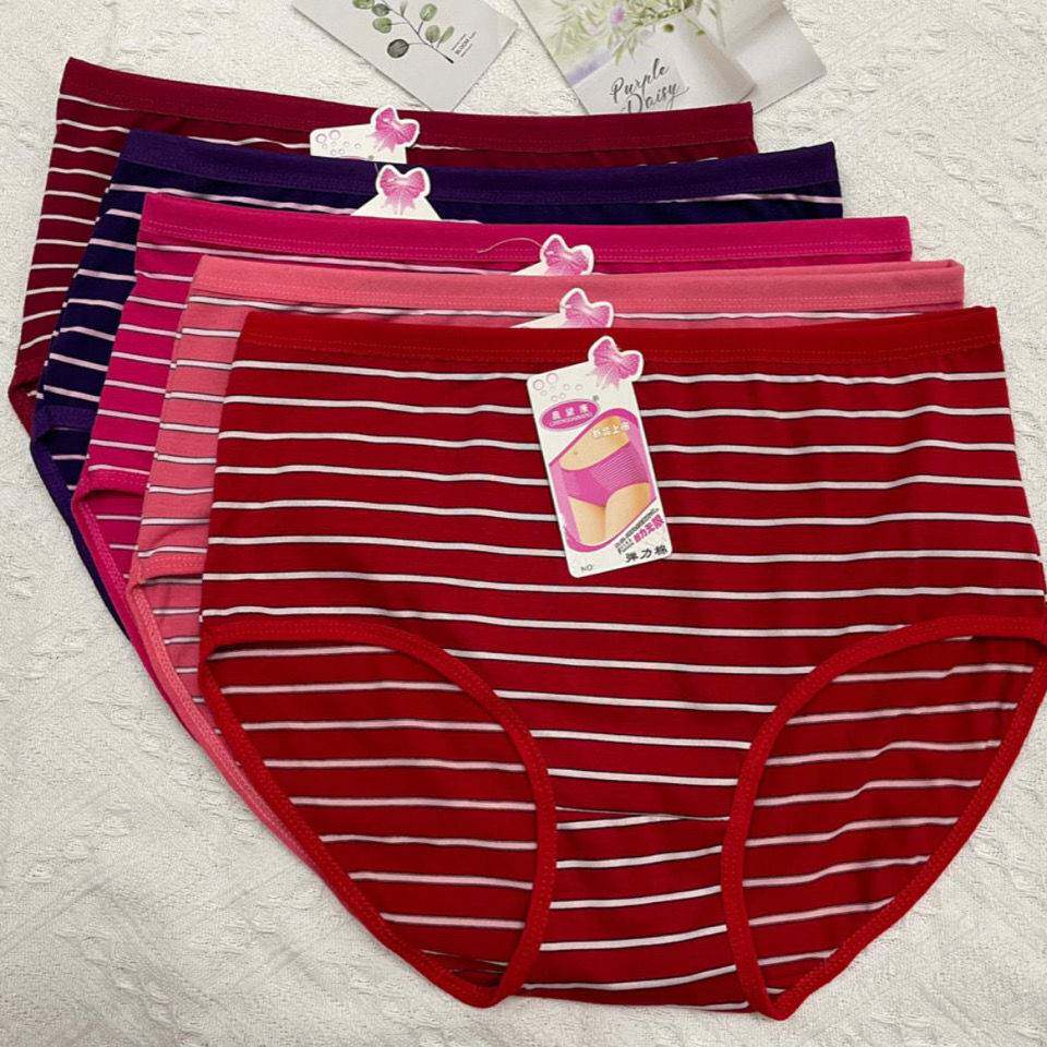 Middle-aged and elderly mothers' classic striped plus fat plus size underwear ladies loose mid-high waist fat and comfortable briefs head