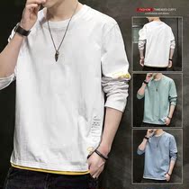 Mens long-sleeved t-shirt spring and autumn 2022 new trend loose round neck sweater cotton handsome mens top 1