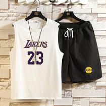 Summer men casual shoulder vest suit men tide loose sports student shorts Laker James 23