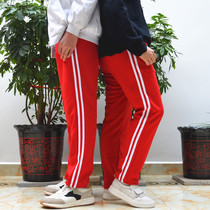 Spring and summer primary school students red two bars school uniform pants Middle and high school three bars pants School uniform pants sports pants