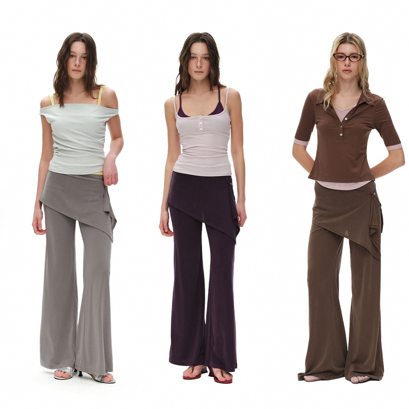 Reaimness* Sand-Washed Matte Texture Asymmetrical Skirt Design Makes Legs Look Longer, Versatile Casual Flared Pants for Women
