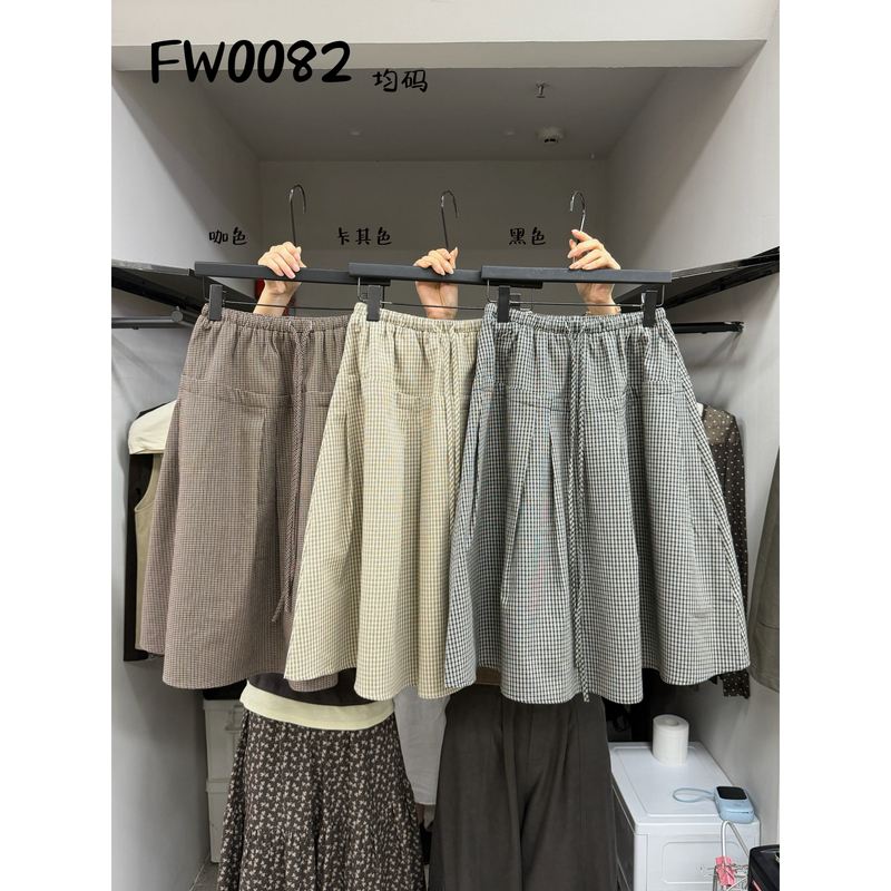 Zoe-26 Autumn New Ins Plaid Retro Elastic Waist Skirt Fw0082