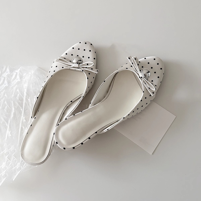 Sheepskin Version ~ Sweet Polka Dot Bow Open-Toe Slip-On Slippers for Women, Gentle Round Toe Stiletto High Heels Sheepskin Version ~ Sweet Polka Dot Bow Open-Toe Slip-On Slippers for Women, Gentle Round Toe Stiletto High Heels