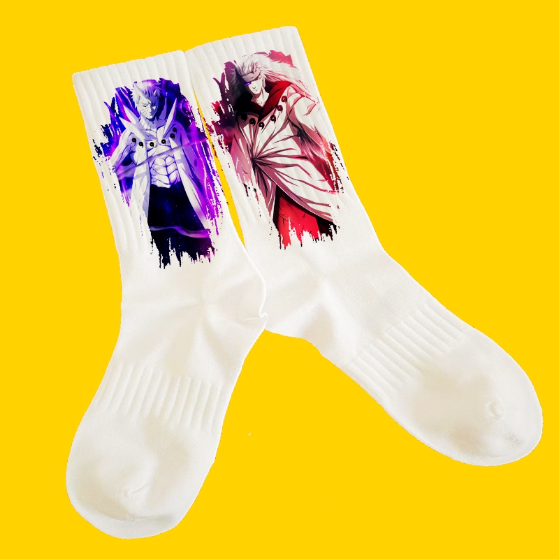 Naruto Student Style Antibacterial Pure Cotton Socks for Men and Women, Odor-Resistant, Elastic, High Tube, Cartoon, Comfortable Sports Socks