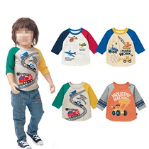 Qianqiyujia spring and autumn new childrens pure cotton cartoon childrens seven-point sleeve mens T-shirt top round neck raglan sleeve base
