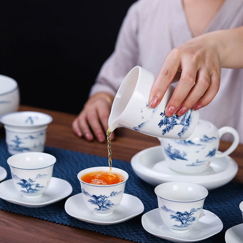 Lissean белый фарфоровый керамический ярмарка чашка ручной работы с чайным устройством домашний лотос синий и белый чайный чайная чашка с загруженным чайным сосудом Pour