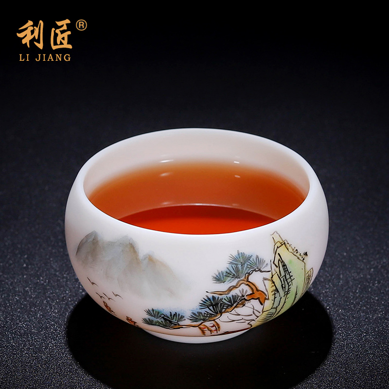 Jingdezhen hand-drawn ceramic teacup master cup of lamb jade ceramic cup kung fu tea cup Pu-yu cup single cup