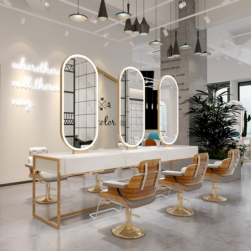 Hairdresdist Mirror Tai Mei Hair Mirror Desk Hairshop Mirror Beauty Hair Shop Mirror Table Bifacial Mirror LED Hair Salon Glowing Mirror 