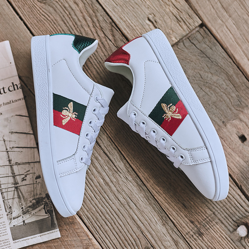 European Luxury Brand Little Bee Men's Shoes, White Sneakers, Genuine Leather, Breathable, High-End Couple Style, Mismatched Sneakers, Putian