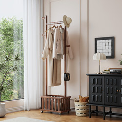 French Retro Floor Hanger Dirty Clothes Basket Hanger Integrated Bedroom Solid Wood Coat Rack Movable Indoor Hanger