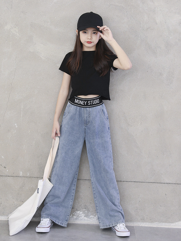 Girls' Jeans Western Style Autumn Wear 2020 New Middle-aged Children's Fashionable Casual Thin Section Children's Straight Wide Pants