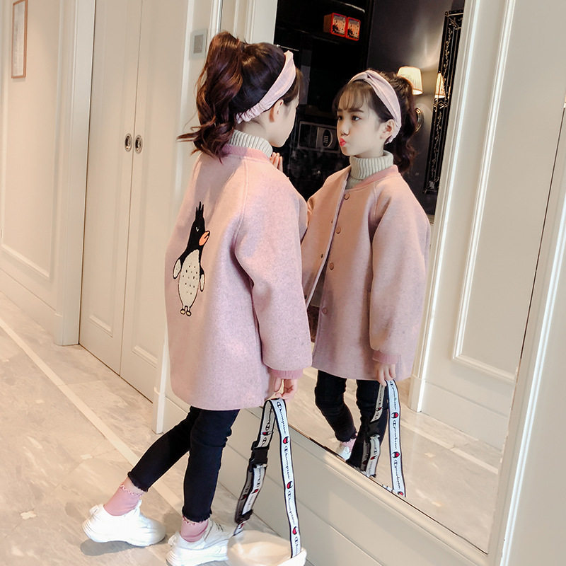 Girls' coat 2020 new Western style autumn and winter woolen windbreaker middle-aged children's medium-length coat thickened
