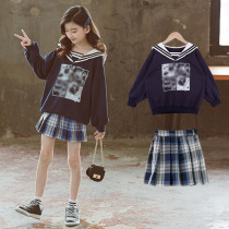 Girl Spring Autumn Clothing Dress Dress 2022 New Academy Navy Wind 12-year-old Marine CUHK Childrens suit Skirt Clothing