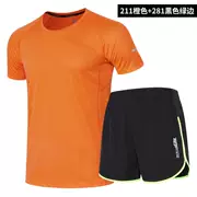 Chạy bộ đồ thể thao nam rộng nhanh khô áo thun luyện tập mùa hè marathon ba điểm quần short thể thao - Quần áo tập thể hình