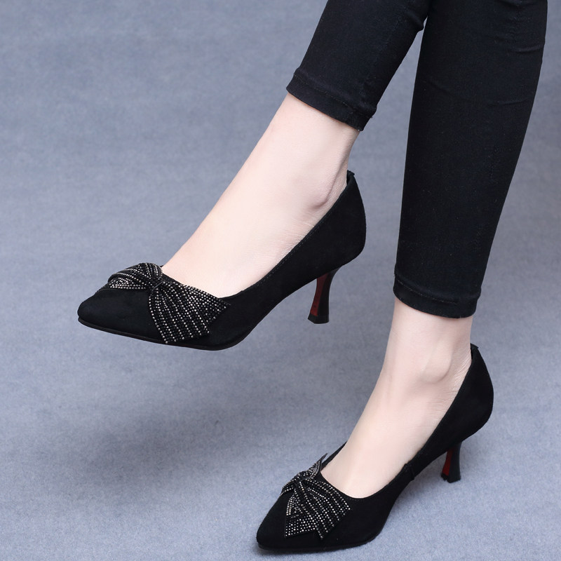 2022 summer new mid-heel single shoes women's frosted shallow mouth small heel mother leather summer pointed-toe stiletto high-heeled shoes