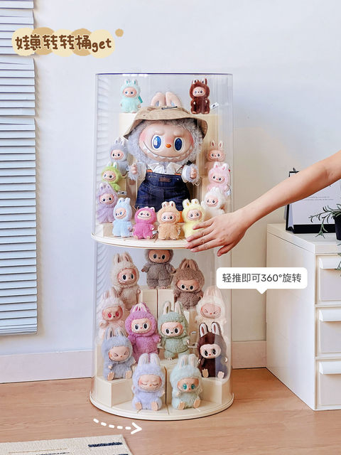 Labubu Display Box Rotating Labubu Pendant Display Stand Transparent Plush Toy Vinyl Doll Dust Cover