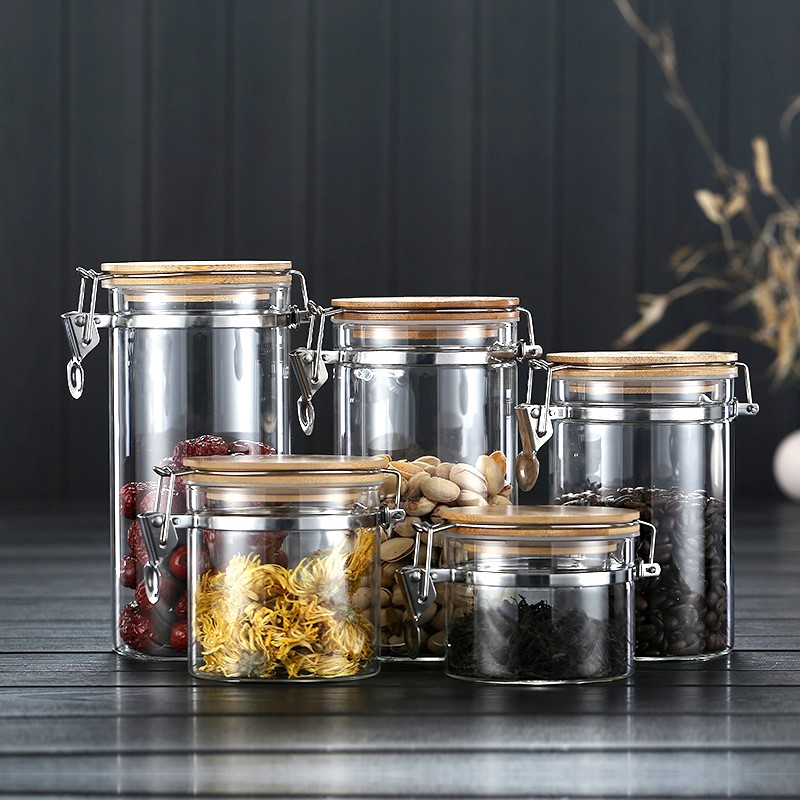Bamboo official miscellaneous grain storage box glass bottle with lid storage food sealed can coffee bean storage can tea can bottle