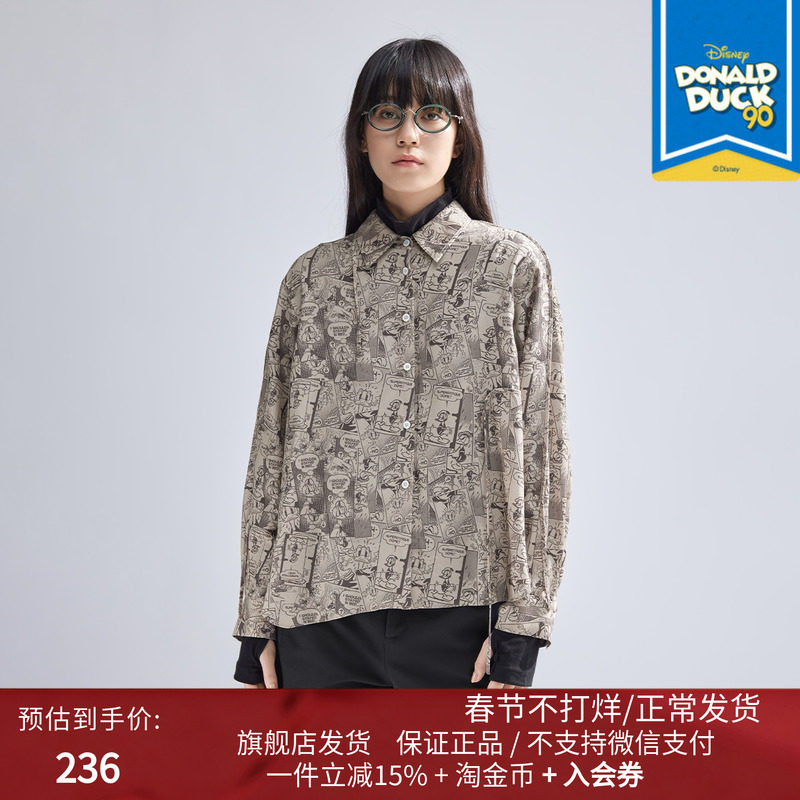 Disney Donald Duck Collaboration Series, Same Style as in the Mall, Retro Fashionable Floral Shirt with Lapel Bdr1Cd0249