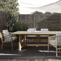 Nordic outdoor waterproof dining table and chairs teak chair Chinese style villa leisure courtyard rattan furniture hotel outdoor rattan chair