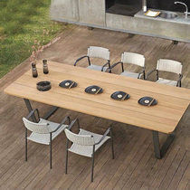 Nordic outdoor table and chairs villa courtyard outdoor balcony rattan chair anti-corrosion teak table open-air hotel garden chairs