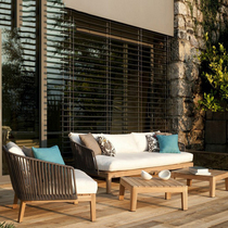 Outdoor tables and chairs Nordic courtyard simple balcony leisure tables and chairs three-piece set waterproof ash wood dining table and chairs rattan furniture