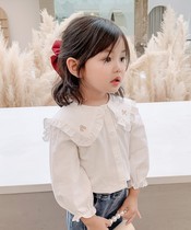 (XXB10) Cotton Big Doll Collar Embroidered Cotton Long Sleeve Shirt