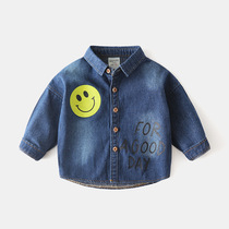 (XXB5) Smiley Alphabet Print Denim Shirt Jacket