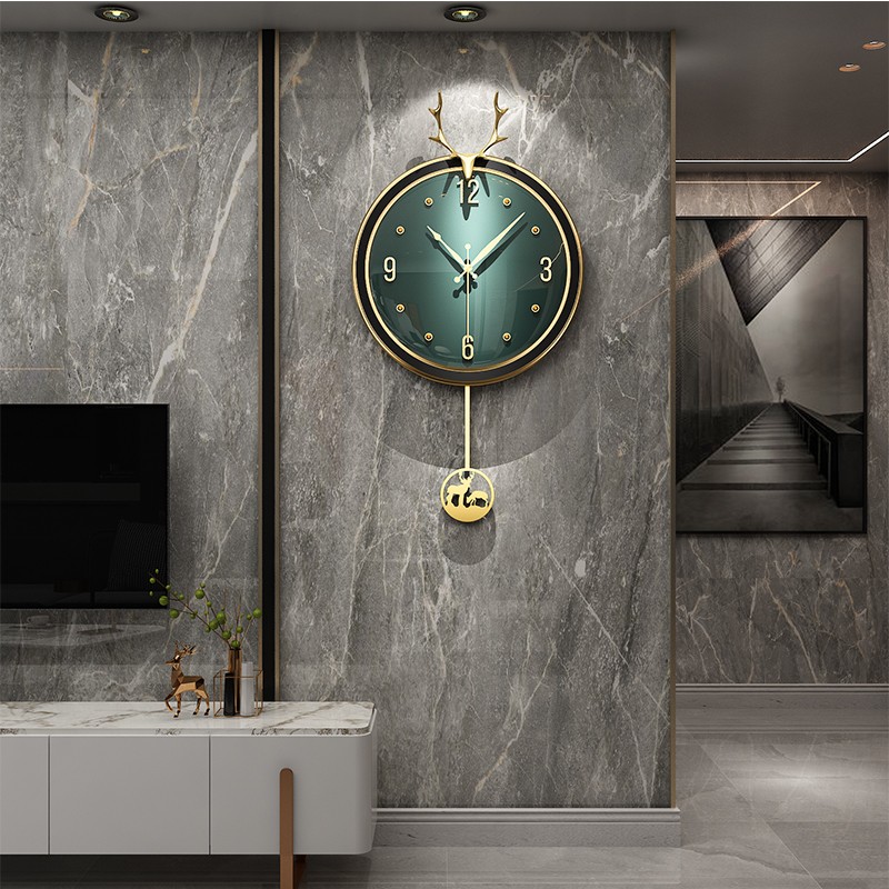Nordic light lavish deer head and watch modern minimalist home dining room hanging wall clock personality Fashion creative clock