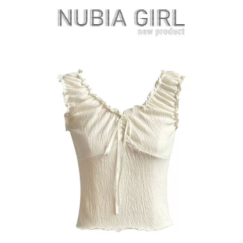 Укороченный топ без рукавов Nubia Girl, бантик спереди, рюши на бретелях, лифтинговый эффект
