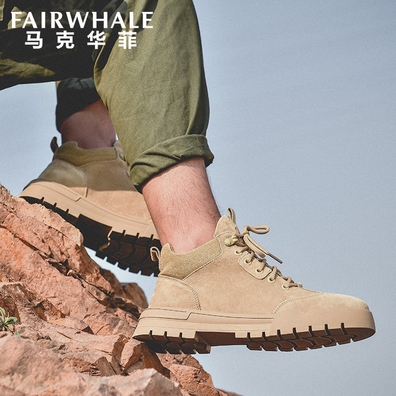 马克华菲男鞋冬季马丁靴男保暖中帮英伦风加绒高帮工装潮百搭靴子