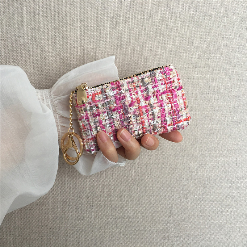 Key Case, Compact Card Holder, Women's Tweed Zipper Coin Purse, Key Pouch, Car Keychain, Lipstick Bag