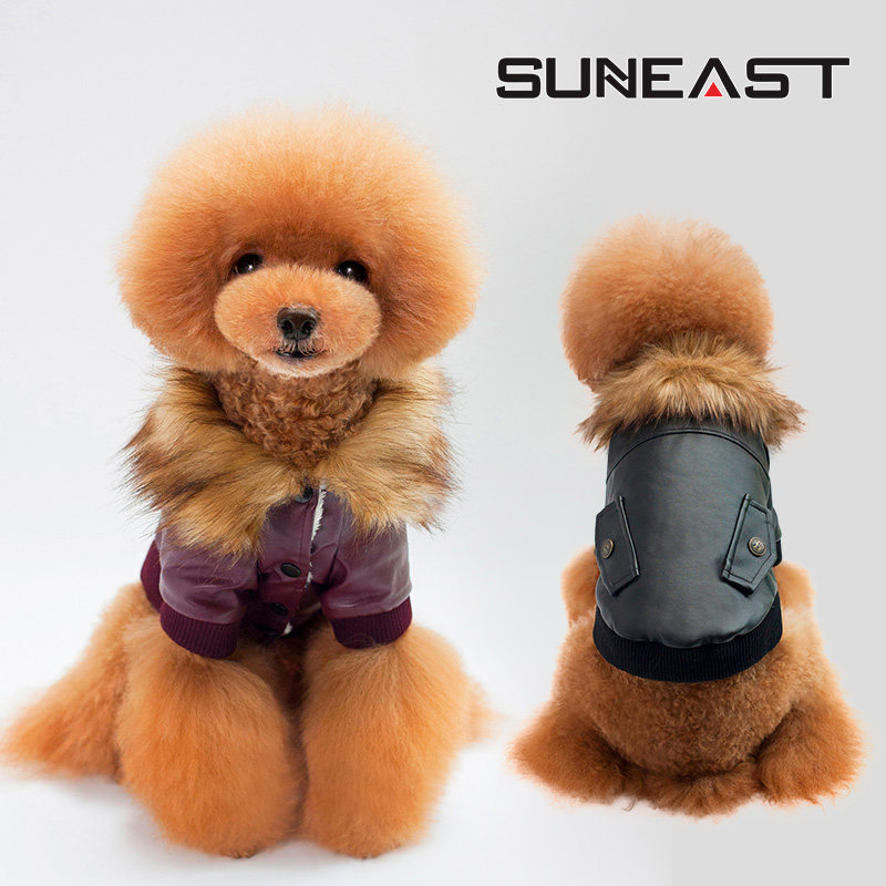 Dogs clothes in winter clothing with two feet of fur collar leather underdog teddy Bears Bear Fasting Thicken Warm Kitten Clothing