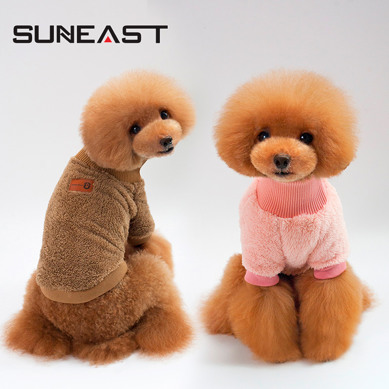 Pet Dress Pooch Teddy Bibear Autumn Winter Dress Pure Color High Collar Two Feet Cute Small Dog Suede Thickened Warm-Taobao