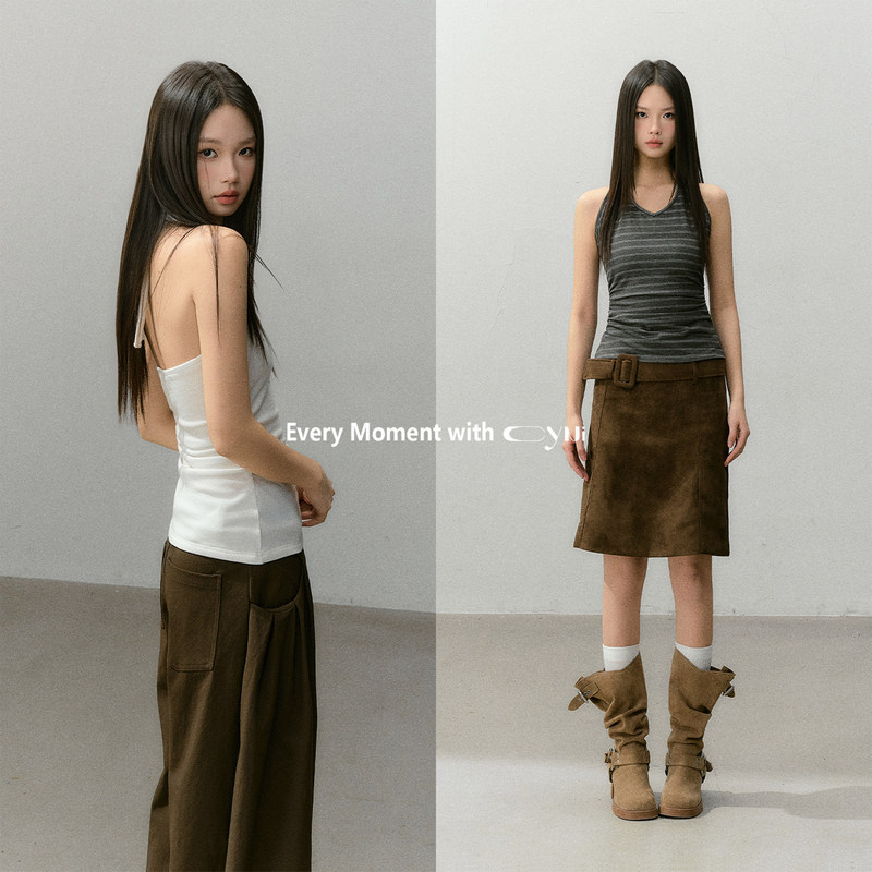 Cyni【Just in Time】Tencel Wool V-Neck Halter Neck Camisole Slimming Backless Sleeveless Inner Top