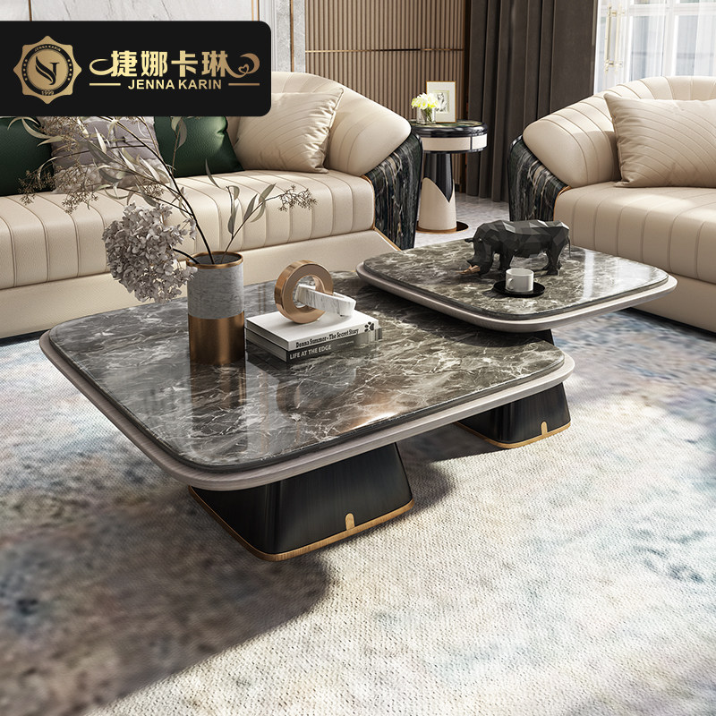 Eschic light extravagant TV cabinet tea table combination minimalist square rock plate size tea table rear modern solid wood living room furniture